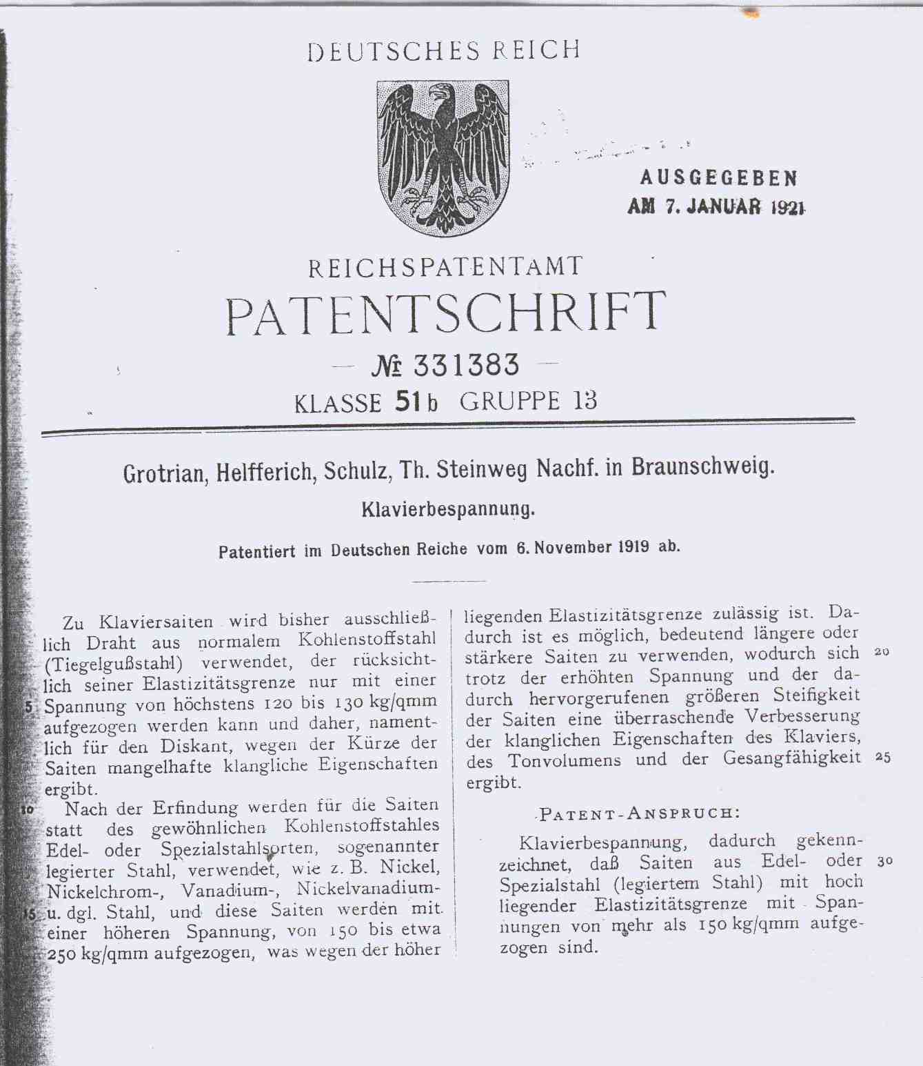 Grotrian-Steinweg Patent